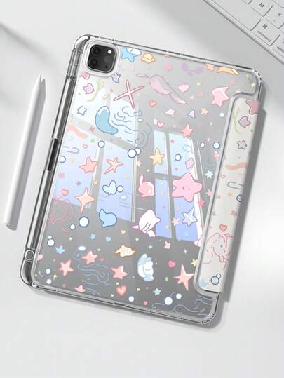 美丽可爱的海洋动物，海星，双面彩绘亚克力透明水晶后盖，耐震，适用于iPad第7代、第8代（10.2英寸）、第10代保护套，内置笔槽，支持睡眠和唤醒功能/多种折叠支架方式，节日礼物，新年礼物。