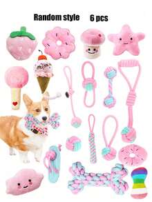 1套宠物咀嚼玩具，毛绒发声玩具，手工棉绳玩具，狗狗牙齿清洁咀嚼玩具，编织绳狗玩具，宠物用品 - 彩色 - 查看 12