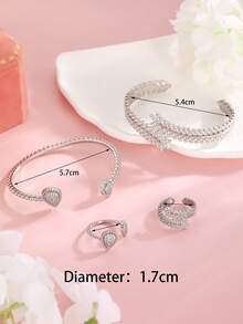 2 件套奢华时尚闪光叶和泪珠设计戒指和手链套装，适合女性日常佩戴/礼物