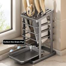 Stainless Steel Universal Knife Holder For Kitchen, Knives Storage Without Knives, Utensil Holder 8 Slots With Scissors, Sharpening Rod, Space Saver Knives Organizer