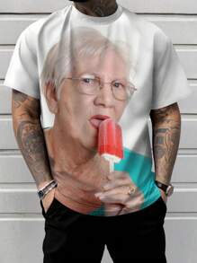 Men's Casual Figure Print Round Neck Short Sleeve T-Shirt, Summer