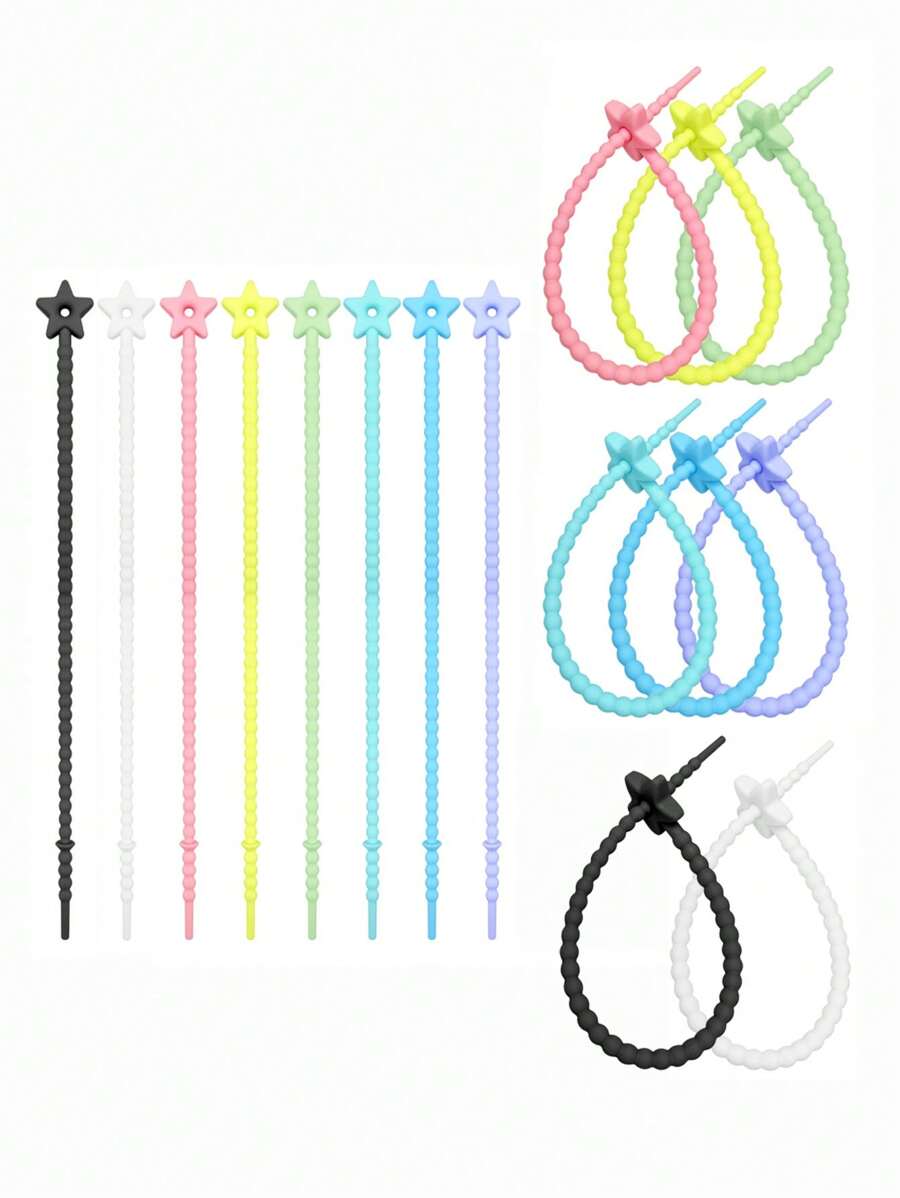 10 pièces attache-câbles en silicone de design étoilé coloré, couleur aléatoire