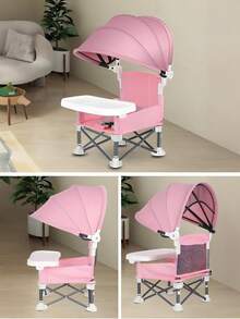 1 Multifunctional Baby Dining Chair. Two Styles: Regular And Canopy. Foldable Baby Seat. Suitable For Home And Outdoor Use. Comes With A Safety Buckle. Suitable For Babies Under 3 Years Old. Material: 300D Oxford Cloth + Aluminum Alloy Tube. Comes With A Storage Bag (Do Not Purchase For Babies Over 3 Years Old). - Grey - View 10