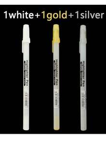 白色/金色/银色凝胶笔套装 0.8mm 细尖素描笔 适用于黑色纸张 绘画设计插画 白色凝胶笔 美术用品