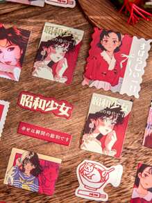 30 Stücke Anime-Charakter-Themen dekorative Aufkleber-Set, Showa-Ära Serie, geeignet als Geschenk, für Büro, Zuhause, Markierung, Beschriftung, Klassenzimmer, Unterhaltungsspielzeug, Studentenplaner kreative Retro-Memo-Dekoration Aufkleber, DIY Deko Schulbedarf, Schulanfang