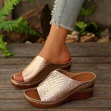 Women's Fashion Slant-Heel Sandals Summer New Arrival Versatile Simple Thick  Breathable Comfortable One-Piece Fish Mouth Slide Shoes - 香檳色 - 查看 2