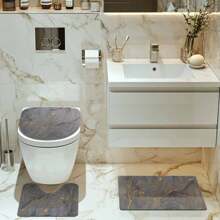 1/4 Stück Grau & Gold Marmor Thema Badezimmer Set beinhaltet Duschvorhang, Badematte, U-förmige Toilettenvorlage, Toilettendeckelabdeckung, wasserdicht, Badezimmerdekoration, moderner Stil Badezimmervorhang, ohne Bohren erforderlich, Polyester, maschinenwaschbar Badezimmerzubehör Schulanfang