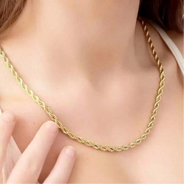 High-End 316 Stainless Steel Gold-Color Twisted Rope Chain Necklace, Minimalist Design For Men & Women, Great Gift For Friends, Parents And Relatives, Exquisite Accessory