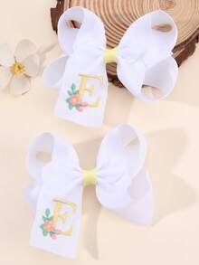 2 件女孩 A-Z 刺绣字母印花蝴蝶结发夹，简约白色缎带蝴蝶结发夹，可爱时尚发饰，适合日常/派对/学校 - 彩色 - 查看 10