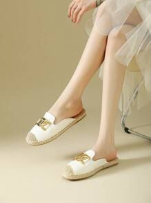 1 Pair Women Open Toe Flat Mule Sandals, Bohemian Pearl Decor Fisherman Slip-On Slouchy Summer Slippers