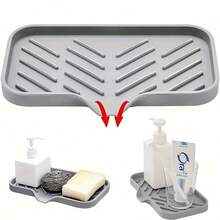 2 Multifunctional Kitchen, Bathroom, And Home Helpers, Drainage Mat, Faucet Splash Proof Silicone Mat, Sink Collection Mat, Household Non Slip Countertop Mat, Suitable For Kitchen And Dining Rooms, Household Items - Grey - View 1