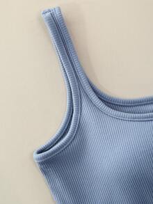 Áo hai dây dệt kim màu trắng dành cho nữ, cổ vuông, hở lưng, mỏng, có áo ngực, kiểu dáng tối giản thời trang, thoải mái, thích hợp mặc ở nhà hoặc dự tiệc, màu xanh nhạt. - Màu xanh lam - Xem 8