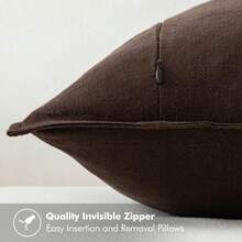 Local Delivery- Decorative Linen Pillow Covers 18x18 Inch Natural Beige ​Boho Farmhouse​ ​Neutral Couch Throw Pillows For Bed Pack Of 2 Accent Outdoor Pillowcase Modern Sofa Cushion Livingroom Home Decor - Dark Brown - 查看 3
