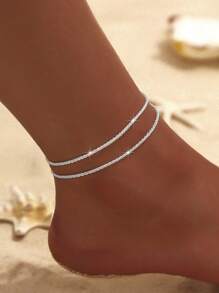 2pcs Simple Fashionable Silver Rhinestone Anklet, Suitable For Women Wearing To Beach, Daily Wear, Summer Jewelry, Best Gift For Girlfriend