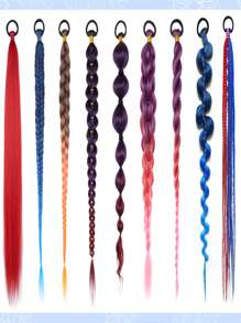 2Pcs 26Inch Halloween&Christmas Purple,Green,Blue,Pink,Red,Blonde Colorful DIY Braiding Hair Extensions Synthetic Long Yaki Straight Heat Resistrant Fluffy Ponytail Extension For Women Girls Hair Accessories