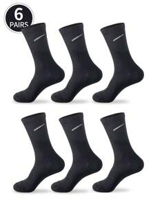 6 Pairs Men's White Solid Color Casual Mid-Calf Breathable Socks