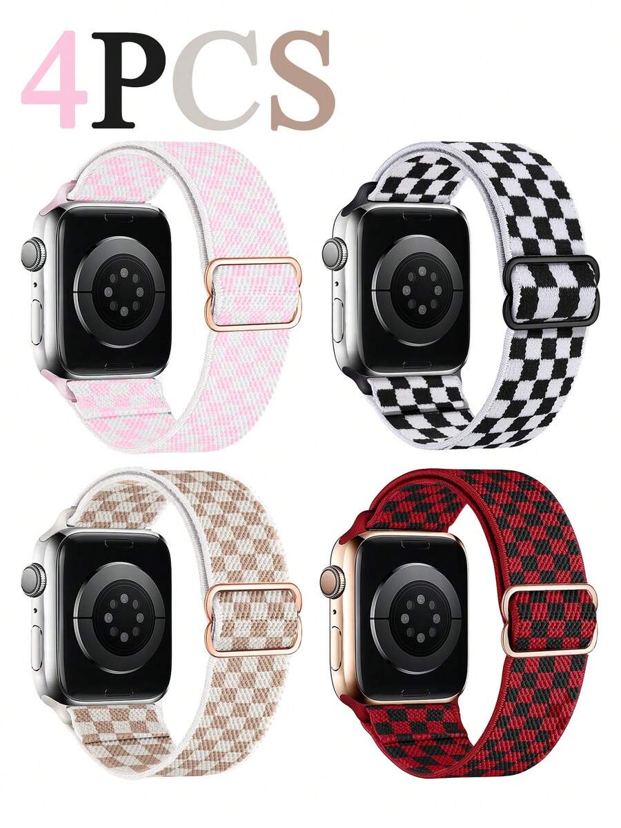 4 件/套编织弹力尼龙运动单圈表带，兼容 表带、Fitbit Versa 2 1、Galaxy Watch、Fitbit Versa，20 毫米 22 毫米 38 毫米 40 毫米 41 毫米 42 毫米 44 毫米 45 毫米 46 毫米 49 毫米，男女通用，尼龙弹性表带，兼容 Series 10 9 8 7 6 SE 5 4 3 2 1 Ultra Ultra，可作为返校学生的礼物 - 彩色 - 查看 1