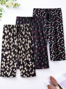 3 Stücke große Größen Lässig Hosen, Caprihosen mit Schmetterling Muster, Sommer Schlafanzug Hosen für Frauen, Short-Hosen im Boho-Stil, Große Größen