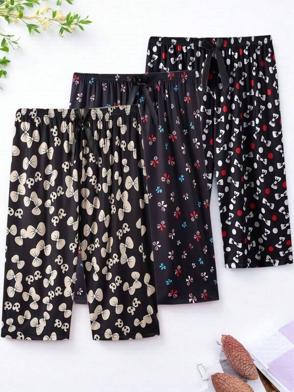 3 Stücke große Größen Lässig Hosen, Caprihosen mit Schmetterling Muster, Sommer Schlafanzug Hosen für Frauen, Short-Hosen im Boho-Stil, Große Größen