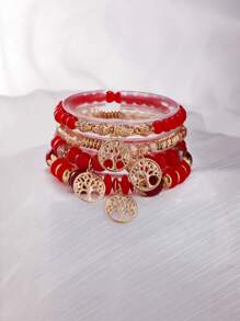 4 peças/Conjunto Boêmio Elegante Delicado Pulseira de Contas Pingente Árvore da Vida Dourada, Adequado para Decorações Diárias de Mulheres, Festas de Aniversário, Viagens