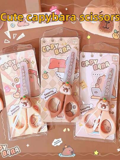 قطعة واحدة/قطعتان مقص بلاستيك على شكل كابيبارا لطيف، ألوان عشوائية، طقم قرطاسية للمكتب، سكين صغير برأس مستدير، مقص صغير من الفولاذ المقاوم للصدأ، مقص زخرفي DIY، قطع سلس، ألوان مرحة وحيوية، هدية عملية للقرطاسية، مستلزمات المكتب والمنزل والمدرسة، مناسب للاستخدام في المكتب والمدرسة، من مستلزمات العودة إلى المدرسة