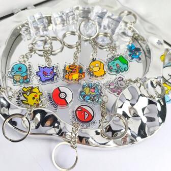 pokemon 10 st Pokémon Pokeball nyckelring, nyckelring, hänge, lämplig för kläder, väskor, bilnycklar - kreativ söt festdekor, julklapp, alla hjärtans dag, födelsedagsfirande (slumpmässiga stilar)