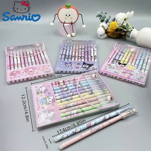 Sanrio 1pc/Set Sanrio Hello Kitty & Kuromi Cartoon Character Gel Pens, 12pcs