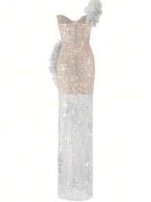 New Stylish Women Beaded Sexy White Evening Gown,Party Dress,Formal,Wedding Guest