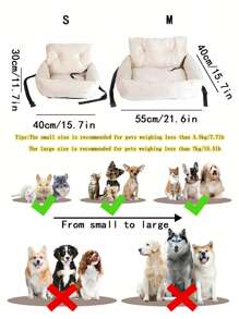 1pc- Detachable Pet Car Seat Cushion, Pet Bed, Suitable For Medium And Small-Sized Cats And Dogs,Plush Square Pet Bed, Dog Cat Warm Sleeping Pad Soft Pet Supplies For Home Use