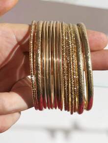 14 buc/set brățări minimaliste stratificate pentru femei, bijuterii zilnice elegante și la modă - Aur - Vizualizare 1