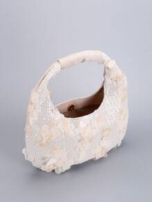 Sparkly Fashion Sequin Women's Hobo Bag,Niche & Versatile Women's Sequin Patchwork Linen Hand Bag,Exquisite Women's Sequin Evening Bag,Suitable For Parties, Dates, Shopping, Gifting, And Holidays. - Beige - View 7