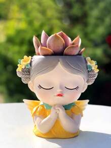 1 pièce Pot à fleurs de plante grasse en résine créatif ange fille magique, décoration de bureau à domicile, cadeau potted plant