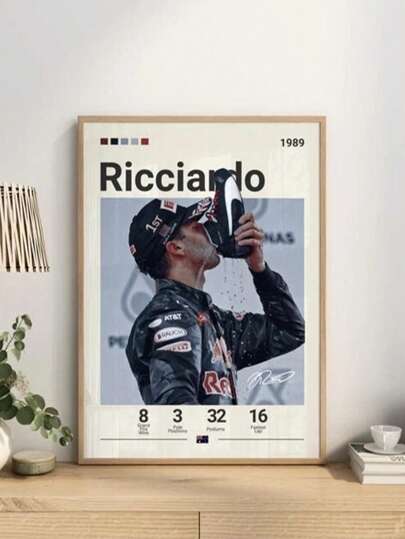 1 peça pôster sem moldura de Daniel Ricciardo, pôster da Red Bull F1, arte de parede, impressão de corrida de F1