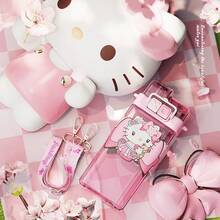 MINISO Sanrio Hello Kitty Sakura Punk Double Drink Cup 520mL/17.59oz, Stereo PVC Cup Cover, Double Drink Mode, Safety Lock, Detachable Strap, Suitable for Travel Carrying and Daily Hydration (1 PC) - 粉色 - 查看 3