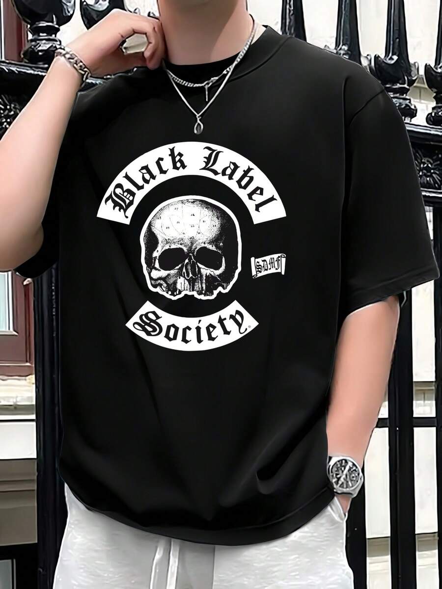 T-shirt da uomo con grafica teschio, t-shirt da uomo con scollo tondo, 220 g/m², per l'estate, realizzata in puro cotone, maniche corte (1 pezzo)