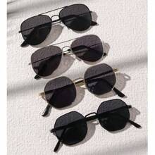 4pcs Stylish And Retro Polygonal Metal Frame Decorative Glasses For Teens, Suitable For Daily Outfits And Photography, Casual ABS Plastic Year-Round Preppy Style For Back To School