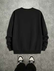 Sudadera deportiva de hombre para otoño e invierno, sudadera casual de cuello redondo de hombre, sudadera casual de cuello redondo de unicolor y todo a juego, negra, adecuada para uso casual diario, adecuada para deportes al aire libre, tops de gimnasio y fitness