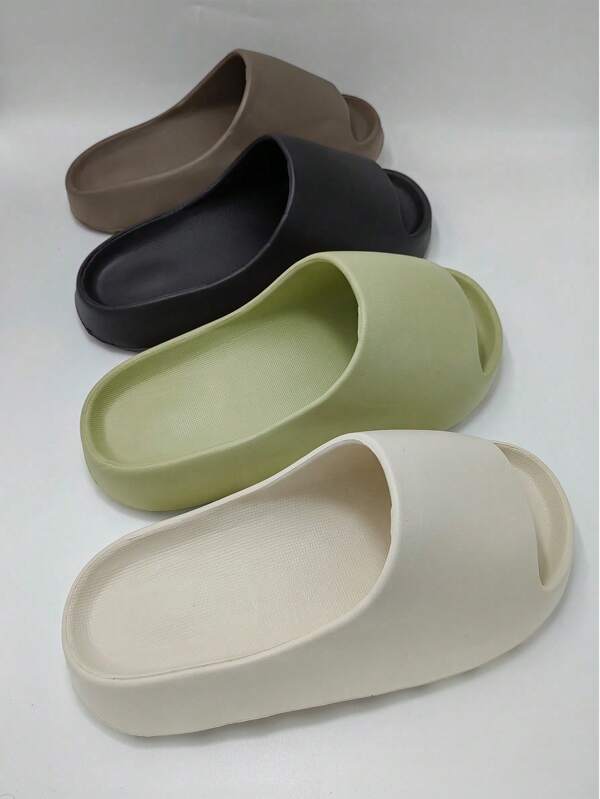 Casual Solid Color Strap Slip-On Slippers, Plastic Platform, Lightweight, Comfortable, Suitable For Indoor, Bathroom, Beach, Summer