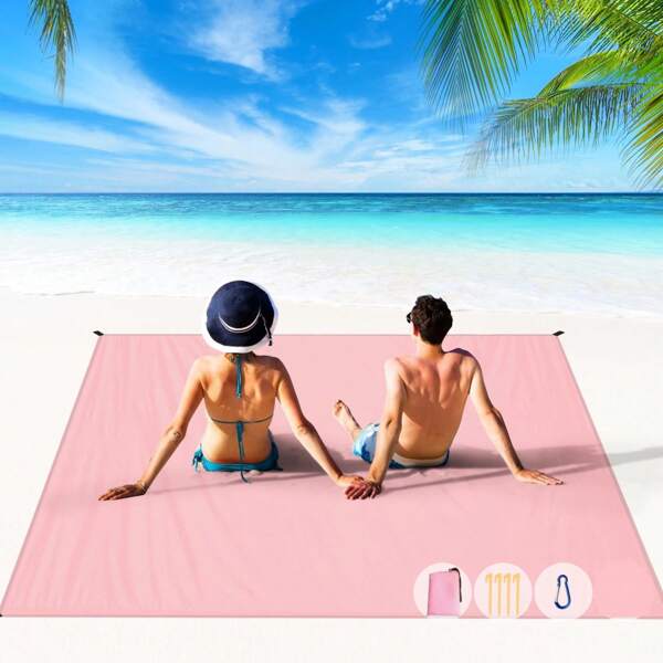 Stranddecke 140 cm x 150 cm für 4-7 Erwachsene, Oversized leichte wasserdichte und sandresistente Decke für Strand, große Picknickdecke, Reisen, Camping