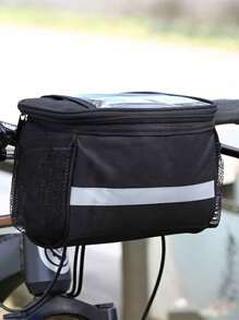 1pc Black Folding Bicycle Basket With Reflective Strips - Large Capacity Removable Handlebar Storage Bag For Shopping, Commuting, Pets And Outdoor