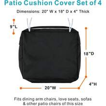 Local Delivery- Outdoor Cushion Slipcovers Waterproof 4 Pack Patio Chair Seat Cushion Covers With Zipper And Tie, 22 X 20 X 4 Inch, Replacement Cover Only - Black - View 8