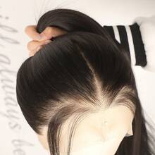 Long Silky Straight Natural Black Color Hair Glueless Full Lace Wigs High Ponytail Can Anywhere Part Heat Resistant Fiber For Fashion Women Girls Daily Party Use Replacement Wig Ready To Wear 26 Inch 180% Density HD Lace Free Part - 黑色 - 查看 8