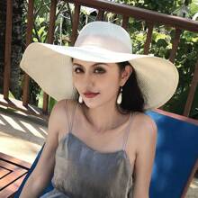 1 pièce Chapeau de soleil de plage élégant à nœud papillon blanc et ondulé pour femme, protection contre le soleil pour les vacances