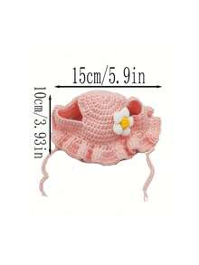 1 pieza Gorro hecho a mano tejido para mascotas con patrón de flores, gorro de crochet lindo para gatos y perros pequeños/medianos - Celeste - Ver 5