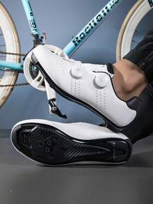 Scarpe da ciclismo sportive professionali per strade, antiscivolo e resistenti all'usura, con protezione alla caviglia, frequenza di vibrazione e resistenza aumentata, interni confortevoli, tomaia in materiale spaziale ad alta durata, design alla moda, adatte per il ciclismo all'aperto, scarpe da ciclismo SPD - Bianco - Visualizzare 9