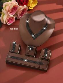 时尚婚纱首饰套装，水钻项链，耳环，手链，弹力戒指（多种搭配可选）