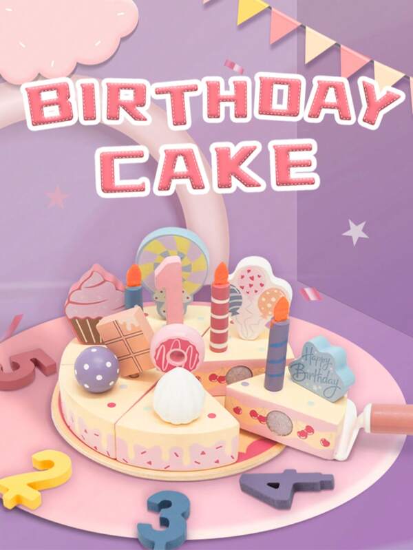 Juego de juguete de juego de simulación realista de cortar pastel para niños, regalo de cumpleaños de pastel de madera para niños y niñas