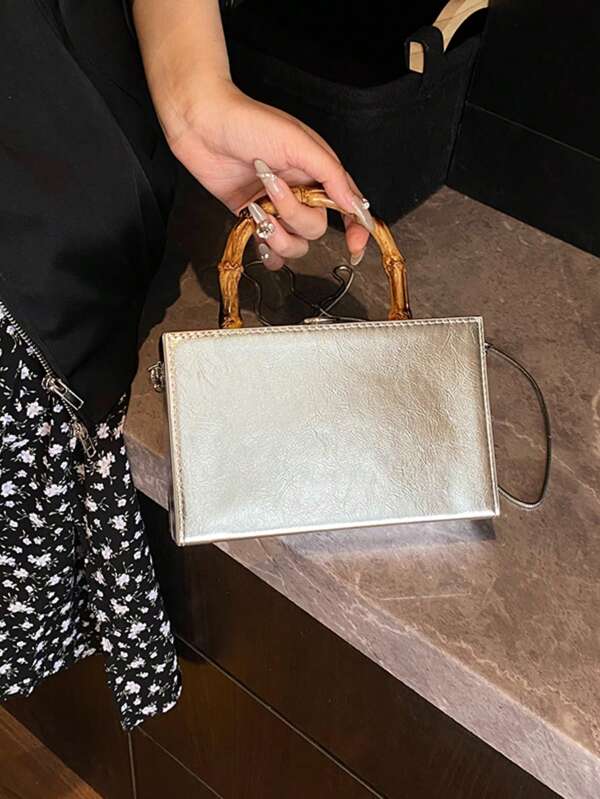 1pc Women's Acrylic Box Bag With Shiny Clasp Chain, Fashion Versatile Minimalist Shoulder Phone Bag