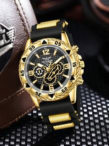 1 pieza Correa de silicona negra, reloj de pulsera casual de deportes con esfera mixta, reloj de cuarzo para uso diario o regalo de vacaciones