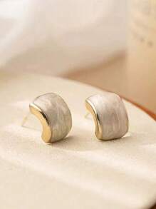 1Pair Vintage Style Semicircle Resin Dangle Earrings With Oil Drip Design, Elegant Woman Earrings